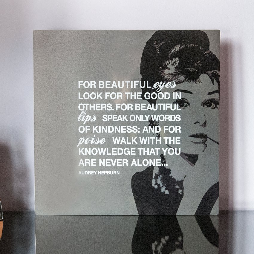 Audrey Hepburn printed on stainless steel